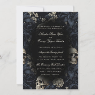 Invitation Elégant Gothique Skulls & Fleurs Mariage