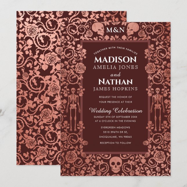 Invitation Élégant gothique Victorien Rose Gold Mariage (Devant / Derrière)