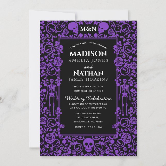 Invitation Élégant gothique victorien violet et Mariage noir (Devant)
