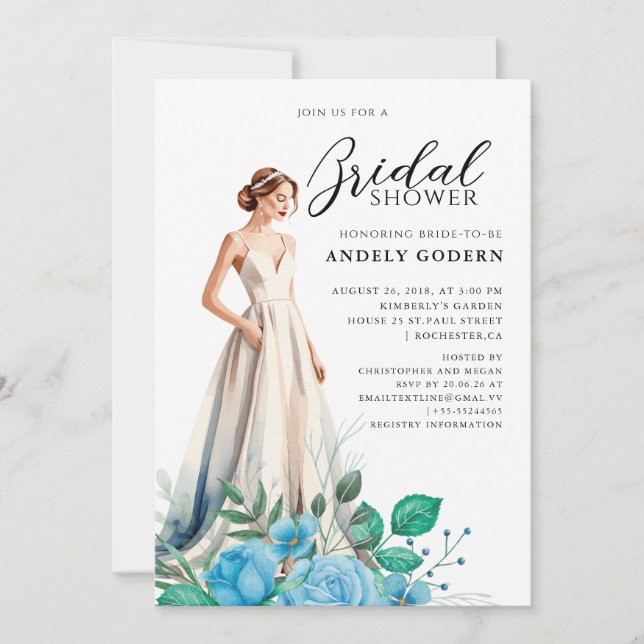 Invitation Elegant Gown Illustration with  Bridal Shower (Devant)