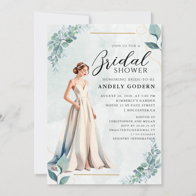 Invitation Elegant Gown Illustration with  Bridal Shower (Devant)