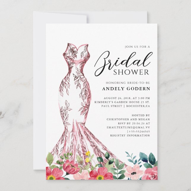 Invitation Elegant Gown Illustration with  Bridal Shower (Devant)