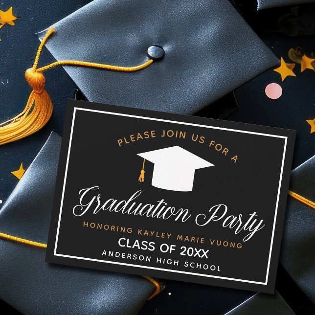 Invitation Élégant Graduation Black Gold Classe de 2025 Parti (Créateur téléchargé)