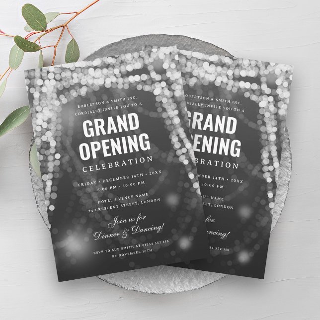 Invitation Élégant Grand Ouverture Affaires Lumières Argent (Elegant Grand Opening Business Silver Lights Invitation)