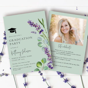 Invitation Élégant Green Floral Photo Party Graduation