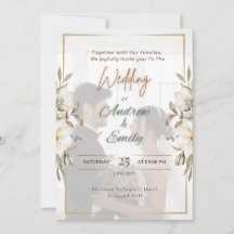 Elégant Green & Gold Overlay Photo Mariage Invitat