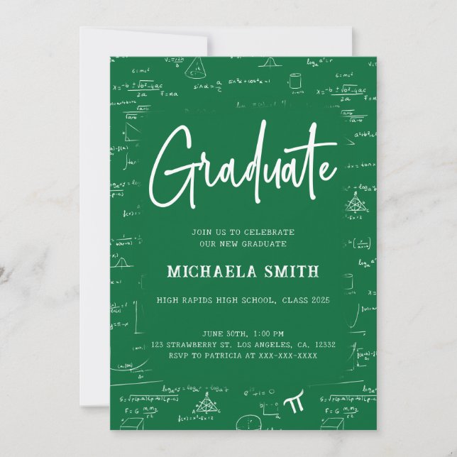 Invitation Elegant Green Graduate Math Graduation (Devant)