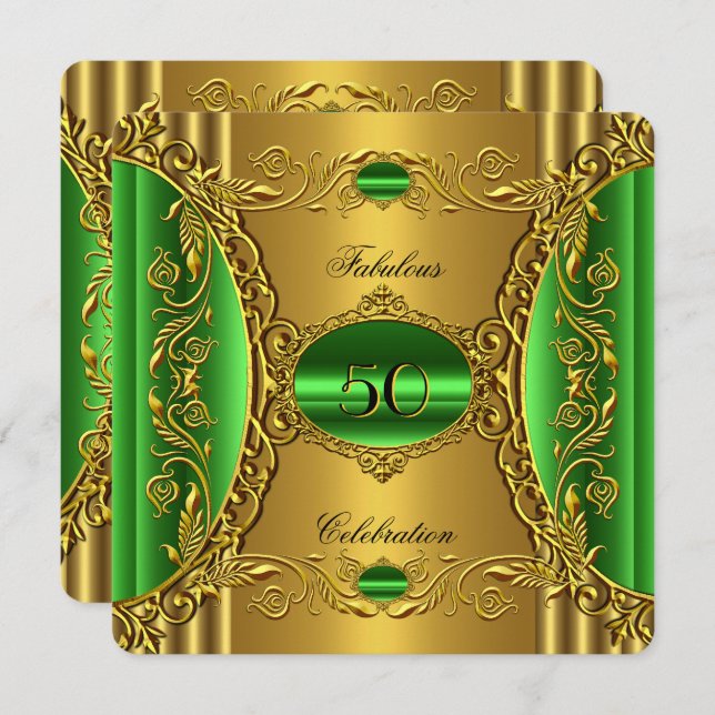 Invitation Elégant Green Lime Gold Fabuleux 50e anniversaire (Devant / Derrière)
