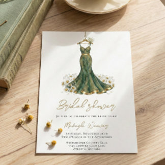 Invitation Elegant Greenery and Wedding Dress Bridal Shower