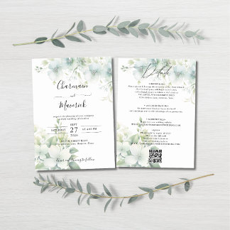 Invitation Elegant Greenery Budget QR code Wedding