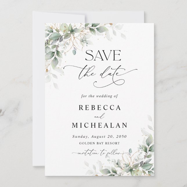 Invitation Elegant Greenery Wedding Save The Date (Devant)