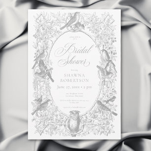 Invitation Elégant Grey Chinoiserie Nature & Oiseaux Douche
