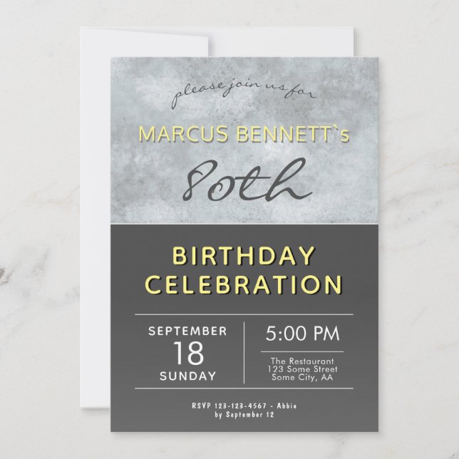 Invitation Elégant Grey Man 80e fête d'anniversaire (Devant)