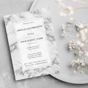 Invitation Elégant gris argent parties scintillant marbre Évé
