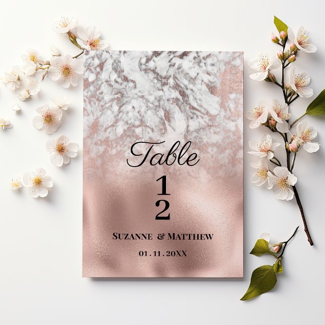 Invitation Elégant gris blanc rose marbre d'or Tableau Numéro (Elegant gray white rose gold marble Table Numbers)