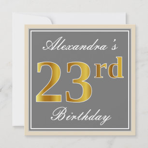 Invitation Elégant, gris, Faux Gold 23ème anniversaire + Nom