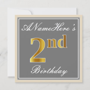 Invitation Elégant, gris, Faux Gold 2e anniversaire; Nom pers