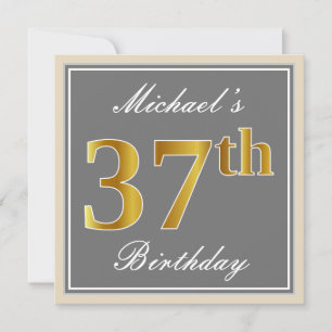 Invitation Elégant, gris, Faux Gold 37ème anniversaire + Nom
