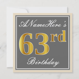 Invitation Elégant, gris, Faux Gold 43e anniversaire + Nom