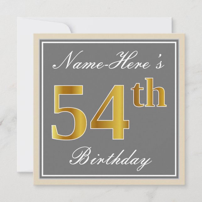 Invitation Elégant, gris, Faux Gold 54e anniversaire + Nom (Devant)
