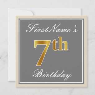 Invitation Elégant, gris, Faux Gold 7e anniversaire; Nom pers