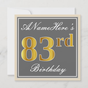 Invitation Elégant, gris, Faux Gold 83e anniversaire + Nom