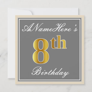 Invitation Elégant, gris, Faux Gold 8e anniversaire; Nom pers