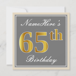 Invitation Elégant, gris, Faux Or 65ème anniversaire + Nom