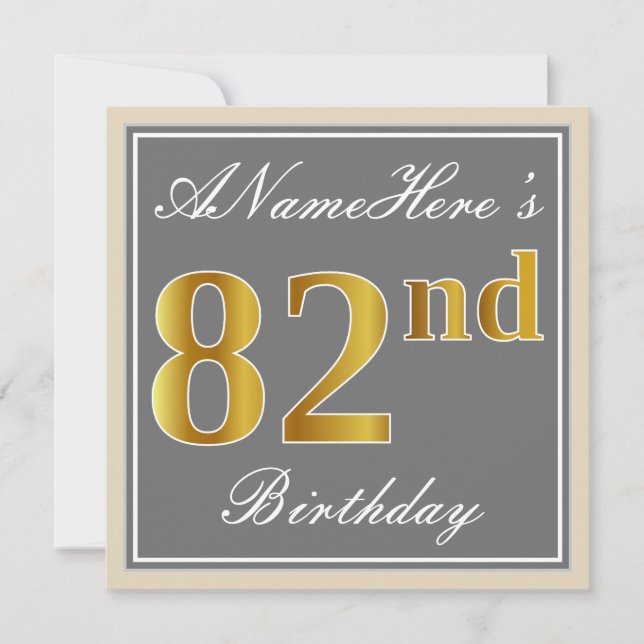 Invitation Elégant, gris, Faux Or 82ème anniversaire + Nom (Devant)