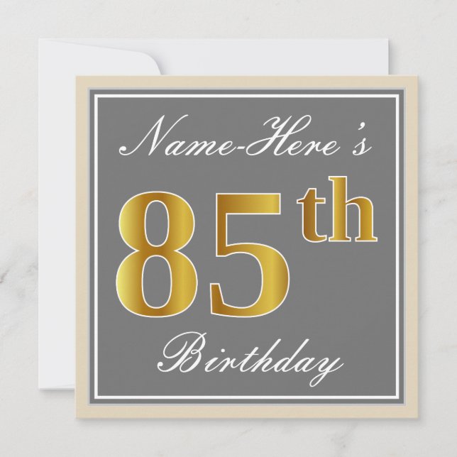 Invitation Elégant, gris, Faux Or 85ème anniversaire + Nom (Devant)