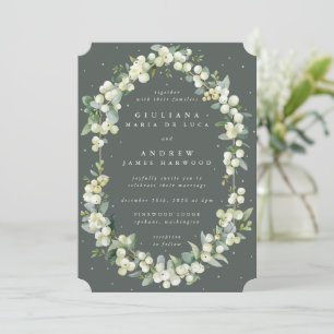 Invitation Elégant Gris Vert Snowberry+Eucalyptus Mariage