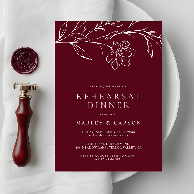 Invitation Elegant Hand Drawn Floral Wedding Rehearsal Dinner (Créateur téléchargé)