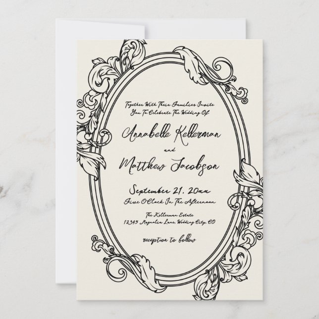 Invitation Elegant Hand Drawn Vintage Wedding (Devant)
