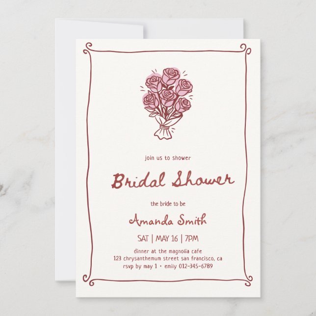 Invitation Elegant Handwritten Bridal Shower (Devant)