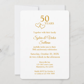 Invitation Elegant Heart Golden 50th Wedding Anniversary