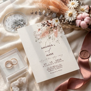 Invitation Élégant Herbe des Pampas Fleur de Mariage Bohème S