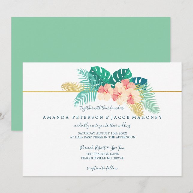 Invitation Elégant Hibiscus Hawaiian Hibiscus Mariage Invitat (Devant / Derrière)