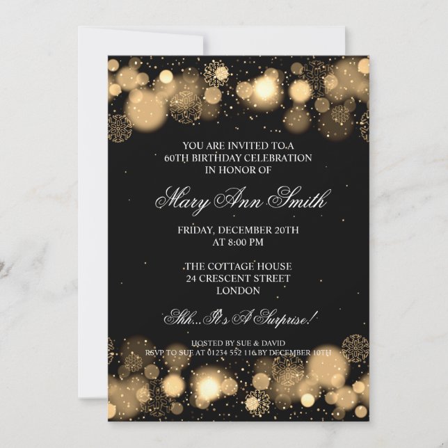 Invitation Élégant hiver 60e anniversaire Gold Party (Devant)