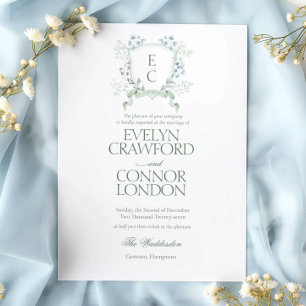 Invitation Élégant hiver Floral Crest Mariage