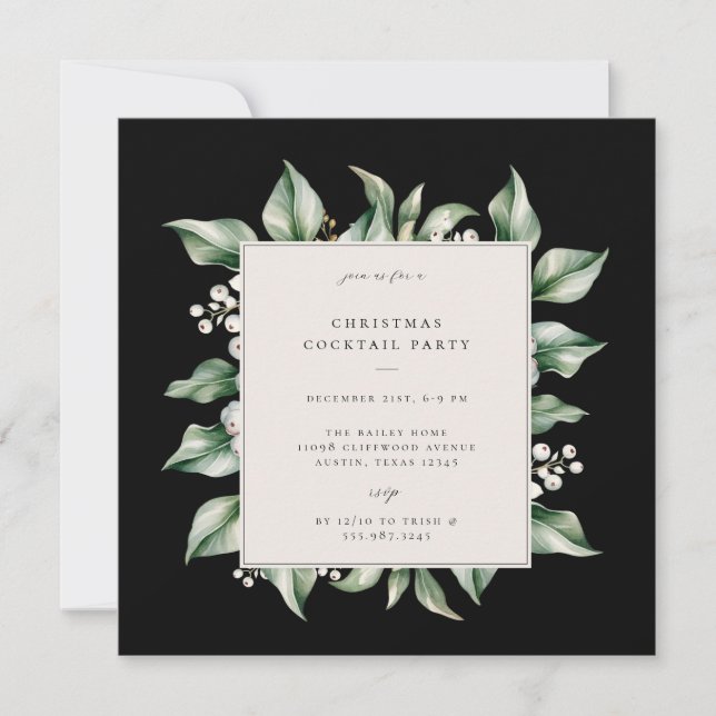 Invitation Élégant hiver Foliage Noël Cocktail Party (Devant)