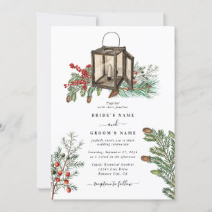 Invitation Élégant hiver Pins rustique Mariage de lanterne