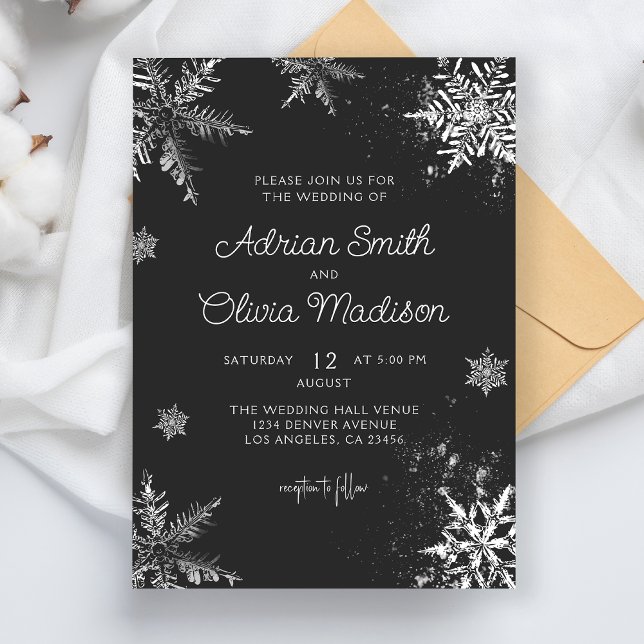 Invitation Élégant hiver Wonderland Snowflake Mariage en arge (Créateur téléchargé)