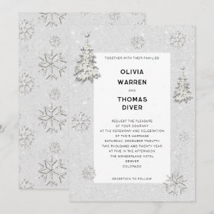 Invitation Élégant hiver Wonderland Snowflakes Mariage blanc