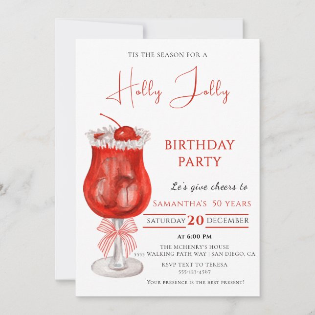 Invitation Elegant Holly Jolly Noël anniversaire (Devant)