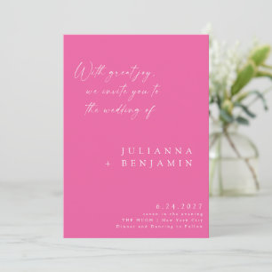 Invitation Élégant Hot Pink minimaliste Mariage de script chi
