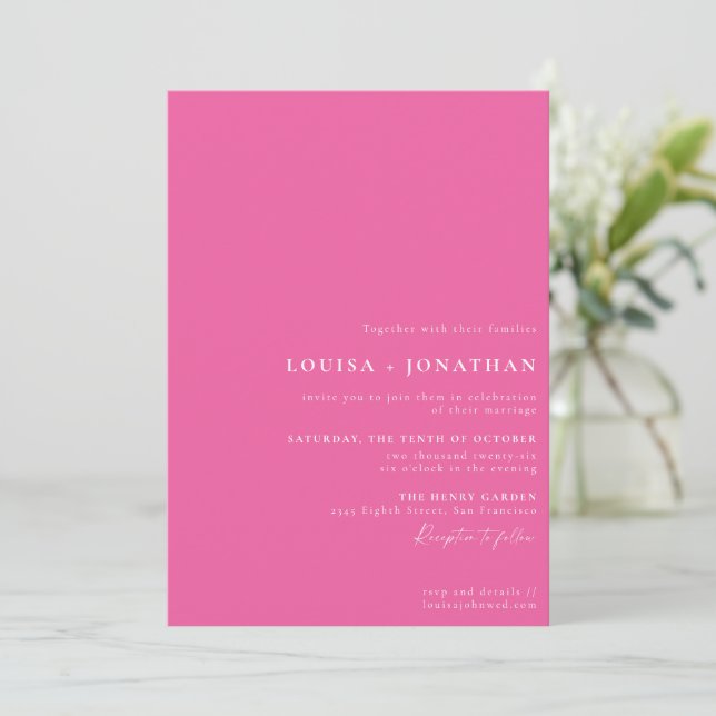 Invitation Élégant Hot Pink tendance Script Minimal Mariage (Debout devant)