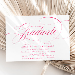 Invitation Élégant Hot rose Calligraphie Partie de graduation