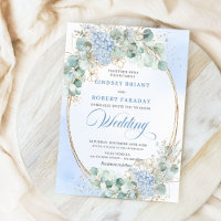 Élégant Hydrangea Bleue Eucalyptus Blé Mariage