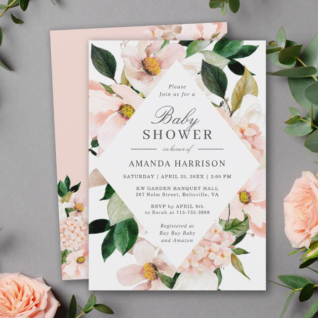 Invitation Elegant Hydrangea Blush Pink Floral Baby Shower (Créateur téléchargé)