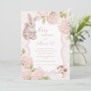 Invitation Élégant Hydrangea Fleur Rose Lapin Vintage
